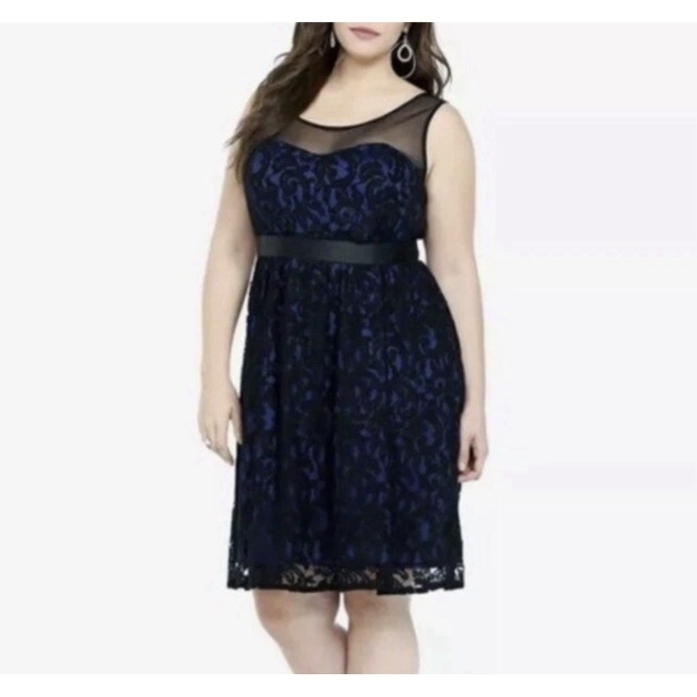 Torrid Purple Lace Illusion Black Strappy Plus Knee Length 20 Dress Preppy